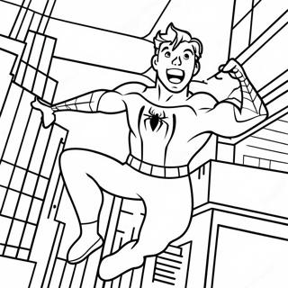 Spiderman Tom Holland Swinging Through City Coloring Page | Spiderman Tom Holland 塗色頁
