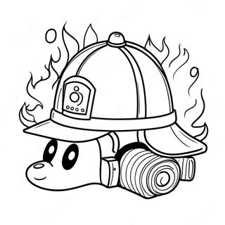 Cute Fireman Hat with Fire Truck Coloring Page | Fireman Hat 塗色頁