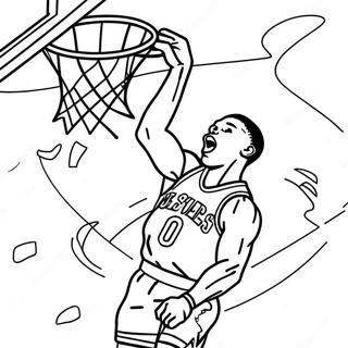 Dynamic Russell Westbrook Dunking Coloring Page | Russell Westbrook 塗色頁