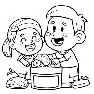 Cheerful Kids Collecting Food Coloring Page | Food Drive 塗色頁