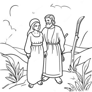 Abraham and Sarah Biblical Scene Coloring Page | Abraham and Sarah 塗色頁