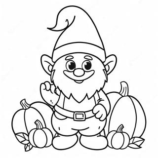 Cute Thanksgiving Gnome with Pumpkin Coloring Page | Thanksgiving Gnome 塗色頁