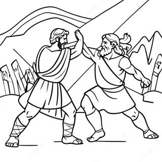 David and Saul Epic Battle Coloring Page | David and Saul 塗色頁