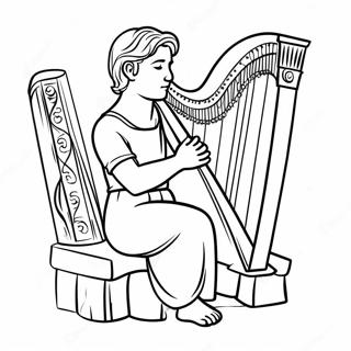 David Playing Harp Coloring Page | David and Saul 塗色頁