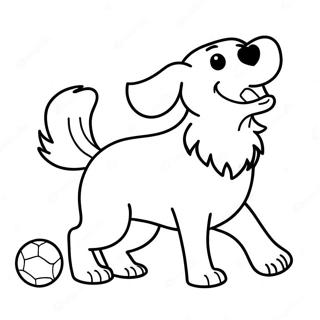 Happy Golden Retriever Playing with Ball Coloring Page