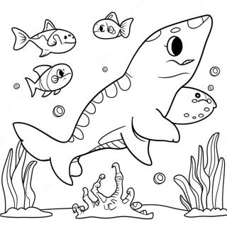 Colorful Dinosaur Shark Underwater Scene Coloring Page | Dinosaur Shark 塗色頁