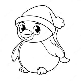 Cute Christmas Penguin with Santa Hat Coloring Page | Christmas Penguin 塗色頁