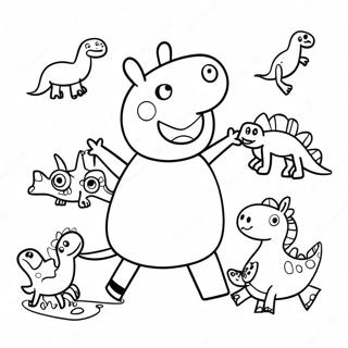 Peppa Pig with Colorful Dinosaurs Coloring Page | Peppa Pig Dinosaur 塗色頁