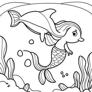 Mermaid Dolphin Underwater Scene Coloring Page | Mermaid Dolphin 塗色頁