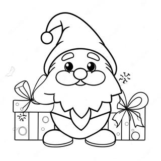 Festive Christmas Gnome with Gifts Coloring Page | Christmas Gnome 塗色頁