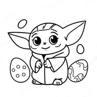 Cute Baby Yoda with Easter Eggs Coloring Page | Baby Yoda Easter 塗色頁