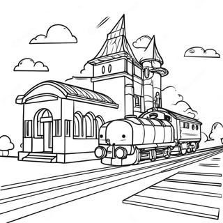 Colorful Lego Train Station Coloring Page