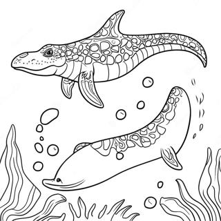 Mosasaurus Swimming in Ocean Coloring Page