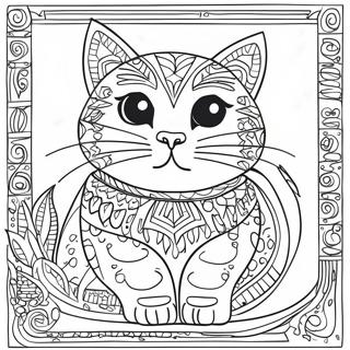 Colorful Laurel Burch Cat Coloring Page