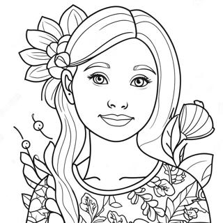 Realistic Girl with Flowers Coloring Page | Realistic Girl 塗色頁