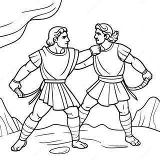 David and Jonathan in Battle Coloring Page | David and Jonathan 塗色頁