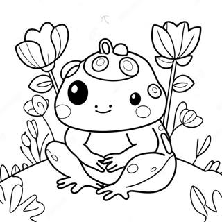 Cute Frog Squishmallow with Flowers Coloring Page | Frog Squishmallow 塗色頁