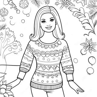 Barbie in a Festive Sweater Coloring Page | Barbie Christmas 塗色頁