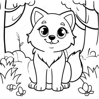 Cute Wolf Anime Girl in Fantasy Forest Coloring Page