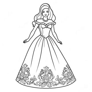Classic Barbie in a Beautiful Dress Coloring Page | Vintage Barbie 塗色頁