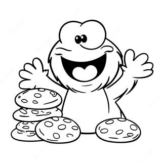 Happy Cookie Monster with Cookies Coloring Page | Cookie Monster 塗色頁