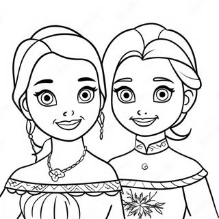 Elsa and Anna in Festive Outfits Coloring Page | Frozen Christmas 塗色頁