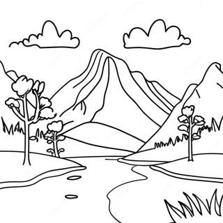 Easy Mountain Landscape Coloring Page