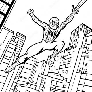 Spiderman Swinging Through City Coloring Page | Hello Kitty and Spiderman 塗色頁