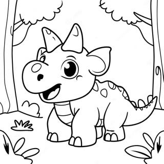 Cute Triceratops in a Forest Coloring Page | Triceratops 塗色頁