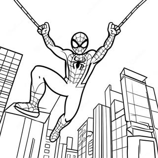 Adventurous Spiderman Swinging Through City Coloring Page