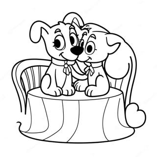 Cute Lady and Tramp Sitting Together Coloring Page | Lady and the Tramp 塗色頁