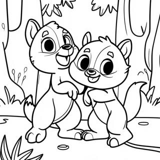 Chip and Dale Playing in the Forest Coloring Page | Chip and Dale 塗色頁