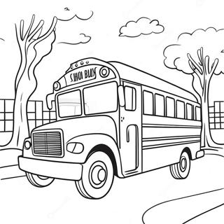Cheerful School Bus Driving Through Town Coloring Page | School Bus 塗色頁