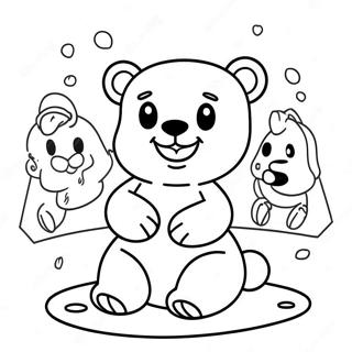 Cute Gummy Bear Playing with Friends Coloring Page