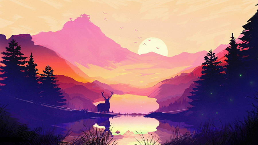 1366x768 Wallpaper Deer Nature Spruce Mountains Lake Scenery 1366x768