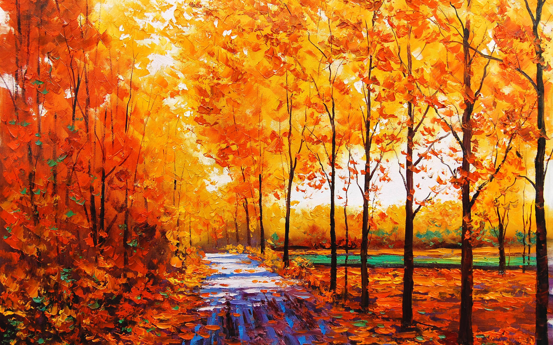 Artistic Landscape Painting orange Fall Tree HD Wallpaper | Background Image