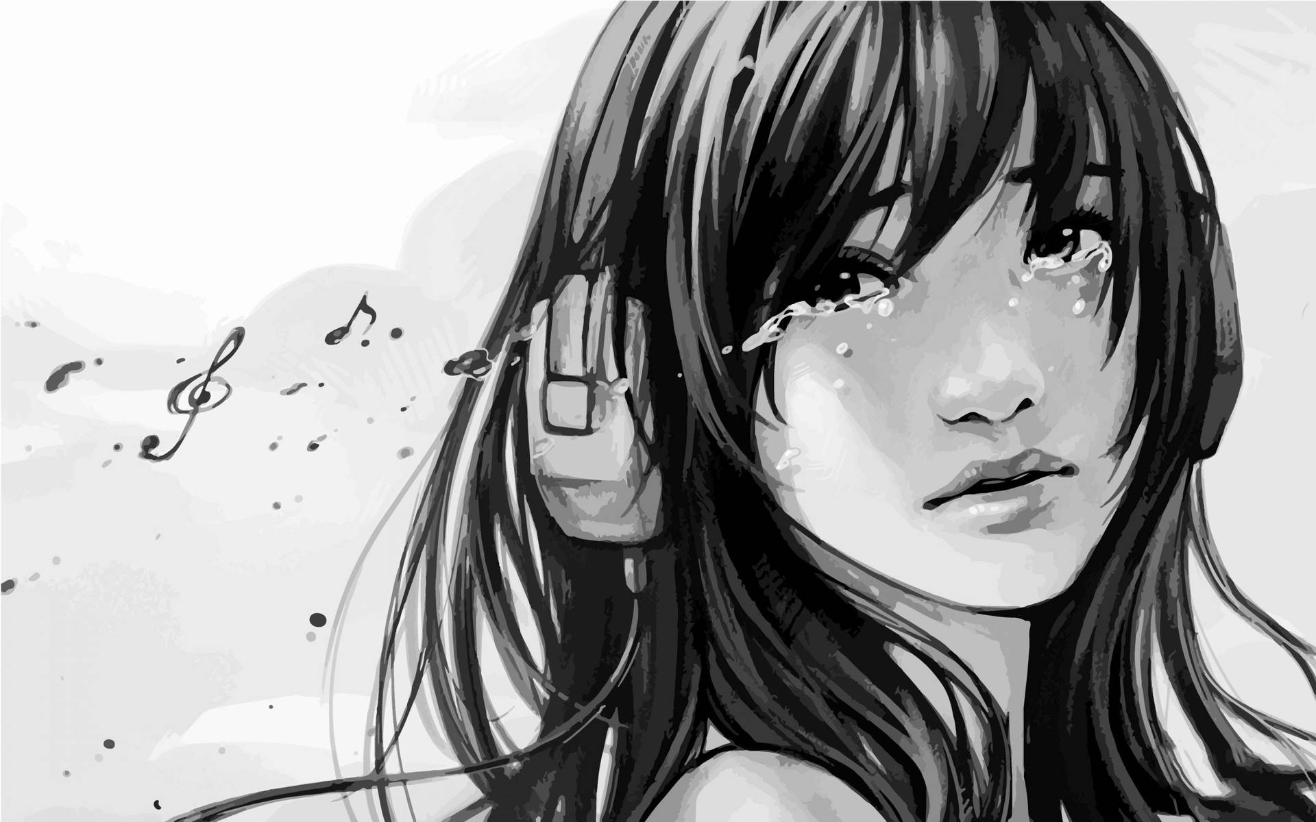 Anime Girl Sad Alone 桌布