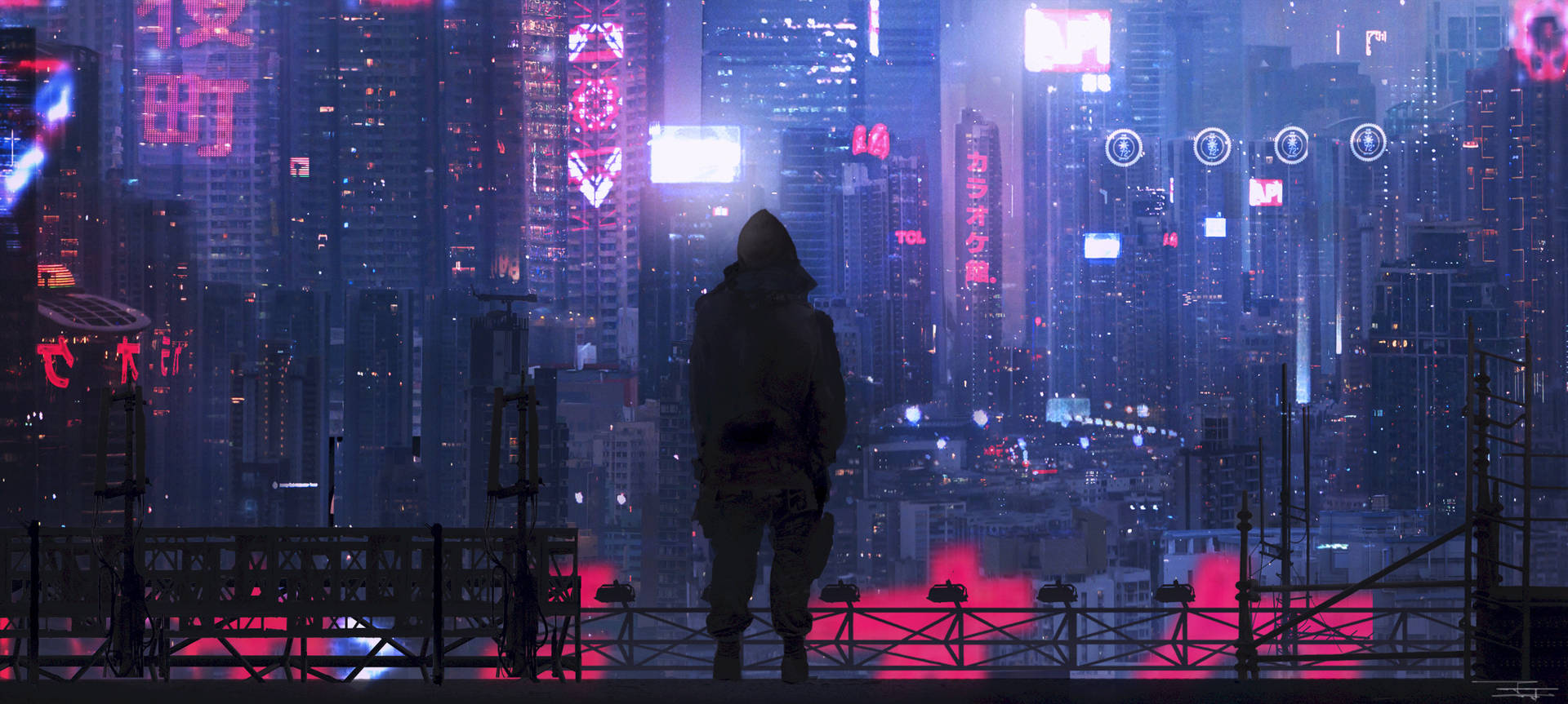 Preview wallpaper city, silhouette, art, cyberpunk, futurism, sci-fi