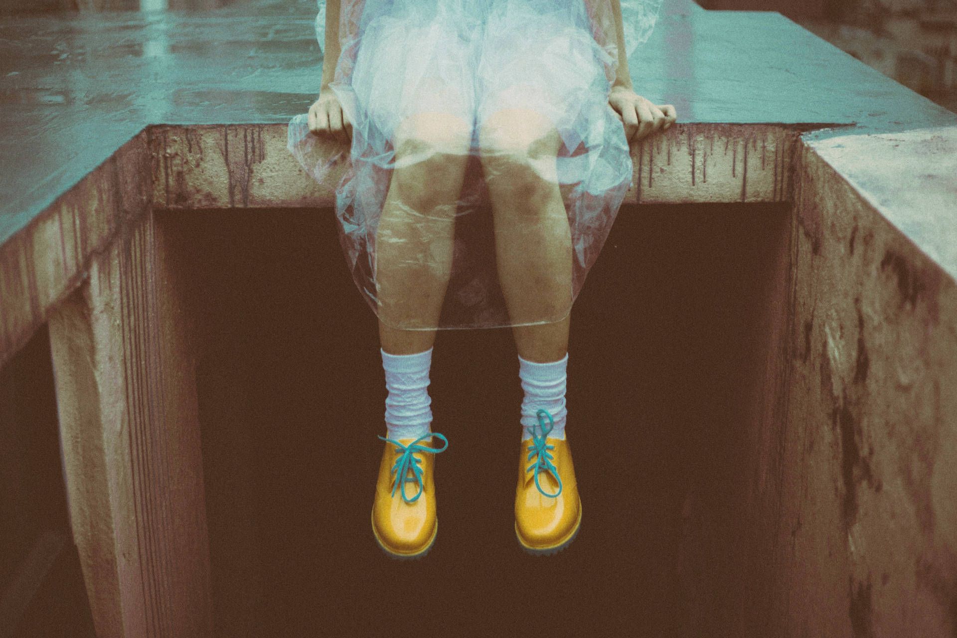 Preview wallpaper feet, boots, rain gear, hipster
