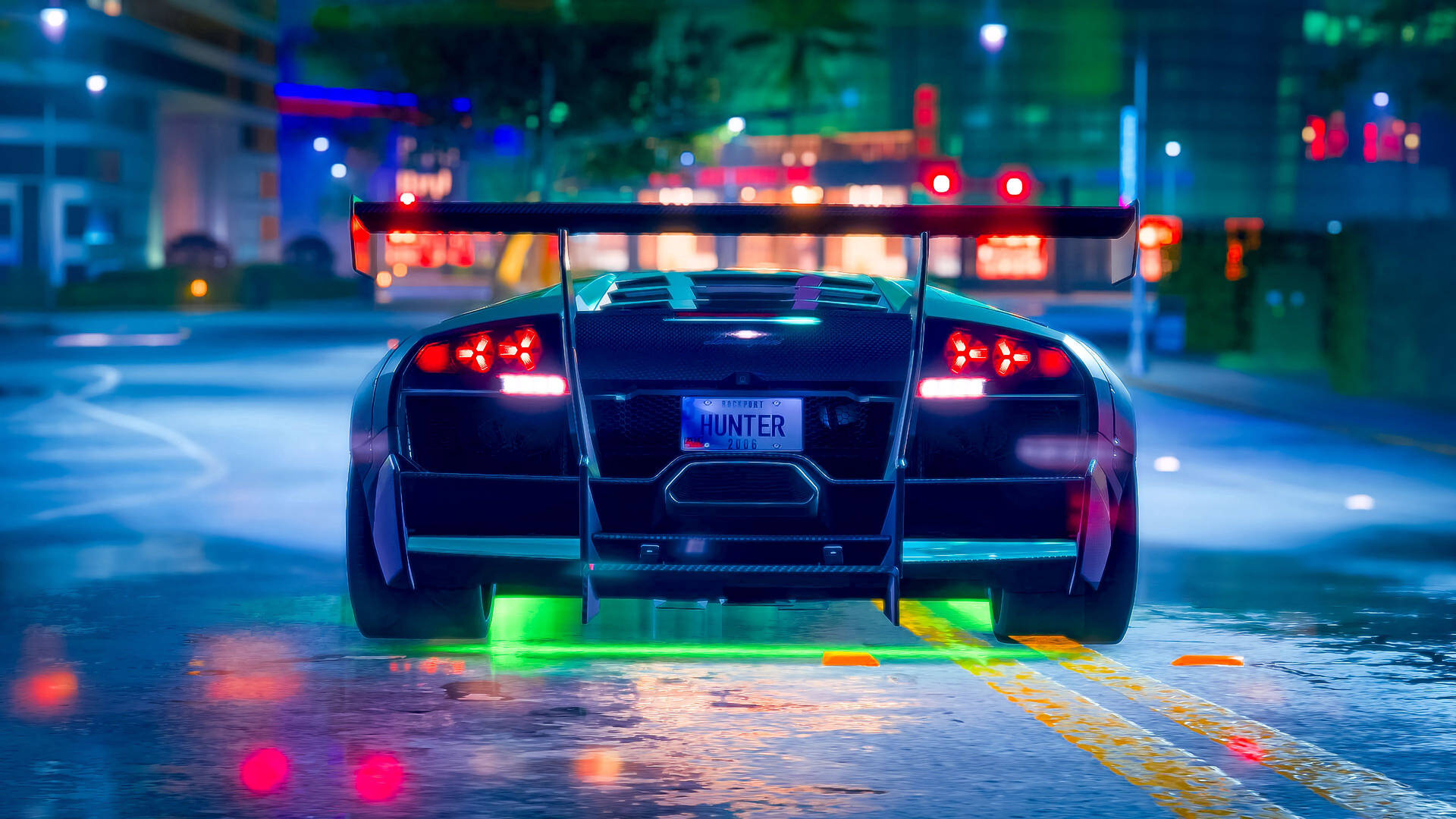 Preview wallpaper car, sportscar, neon, backlight, road