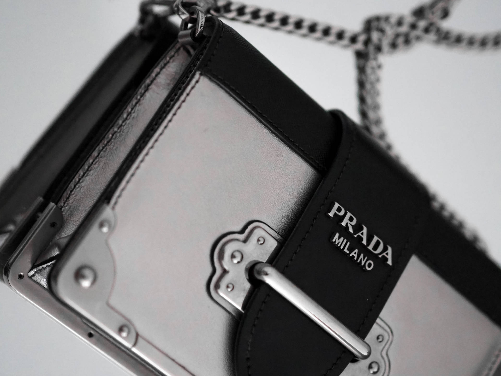 black and white leather bag