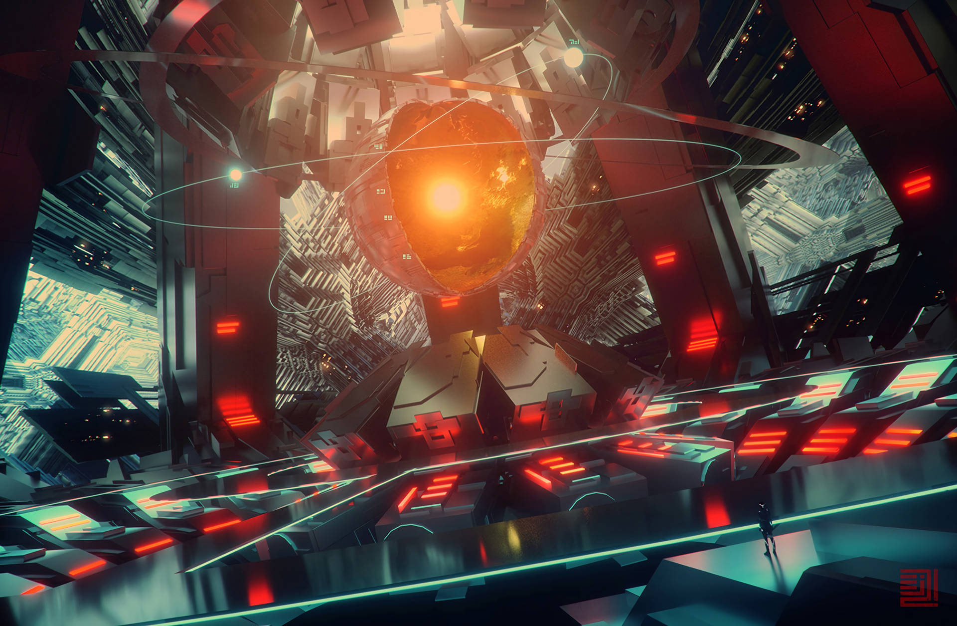 Preview wallpaper station, room, silhouette, sci-fi, art