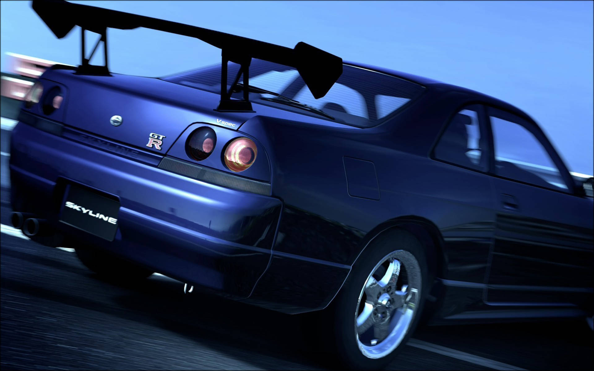 藍色尼桑Skyline GTR R33後視圖