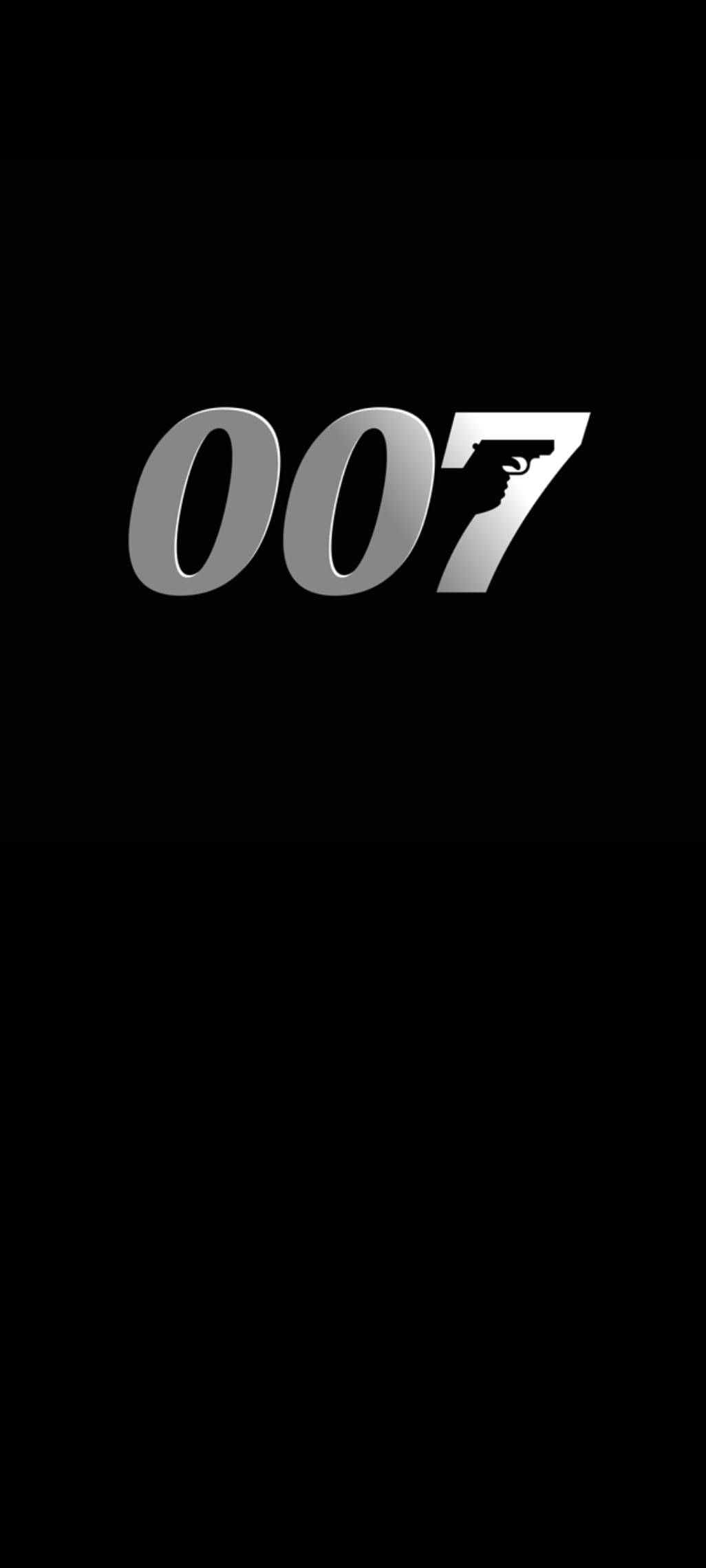 007 文字藝術壁紙 - Samsung S20 FE 壁紙 — 標誌性的007標誌以金屬銀色在純黑色背景上閃耀。