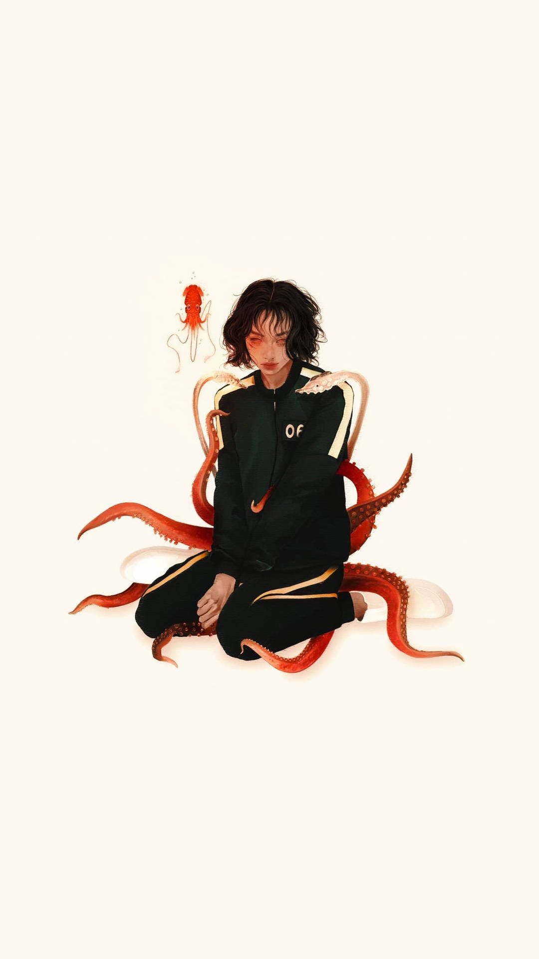 穿著黑色運動服的人，紅色章魚觸手纏繞著他們。