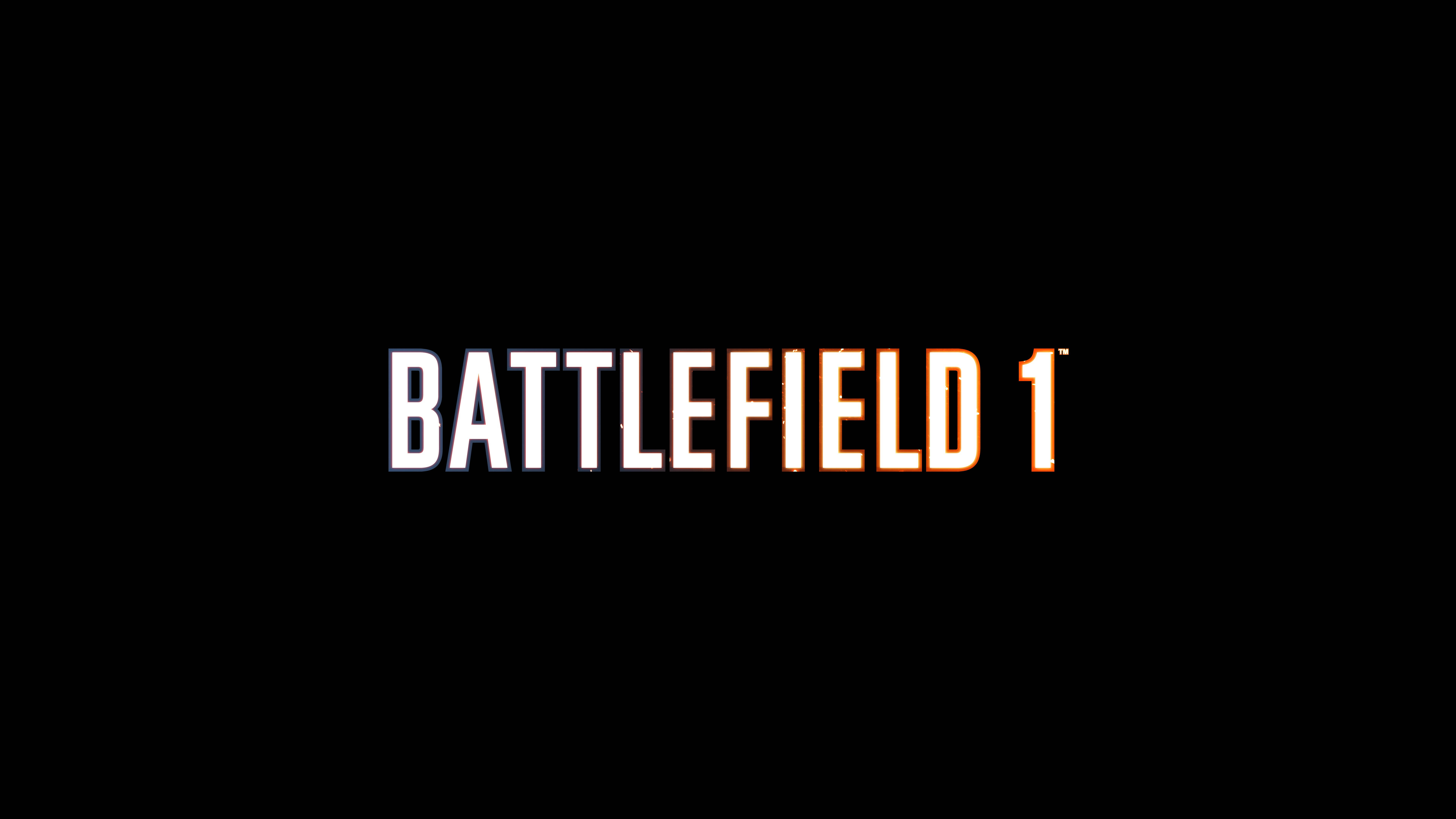 戰場1遊戲標題字藝術壁紙 壁紙 — 「BATTLEFIELD 1」的標題在純黑背景上閃耀著火橙色邊緣。