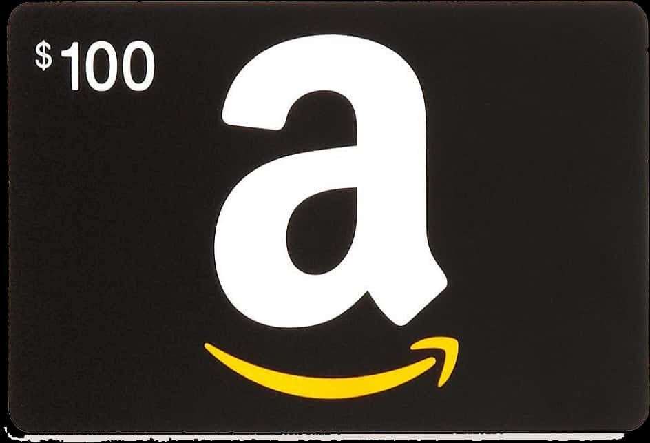 100 美元 Amazon 禮品卡 壁紙 — 一張黑色Amazon禮品卡，帶有白色「a」標誌和黃色微笑箭頭，顯示$100價值。