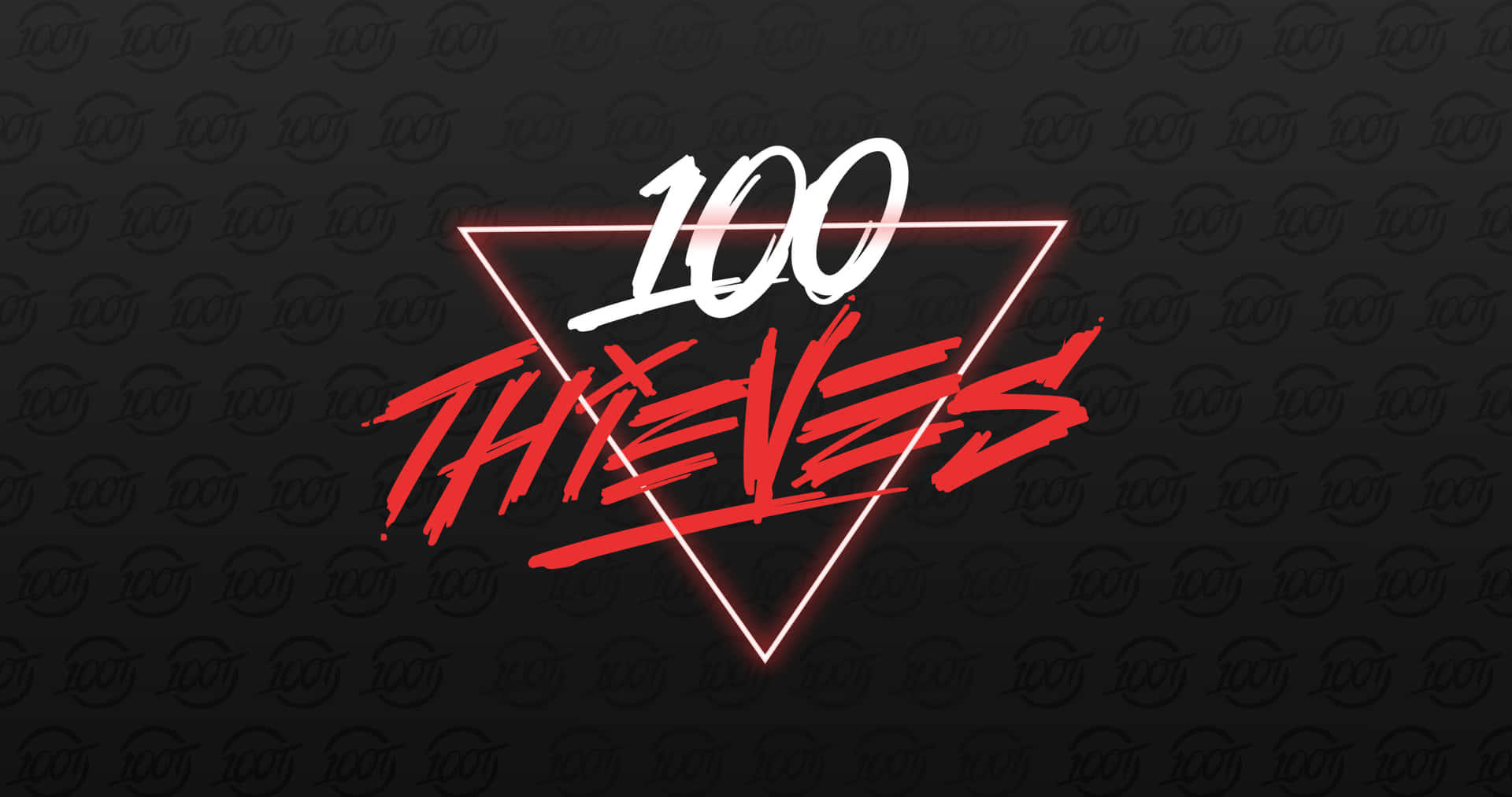 遊戲團隊標誌 100 Thieves，在黑暗背景上的紅色和白色霓虹三角形