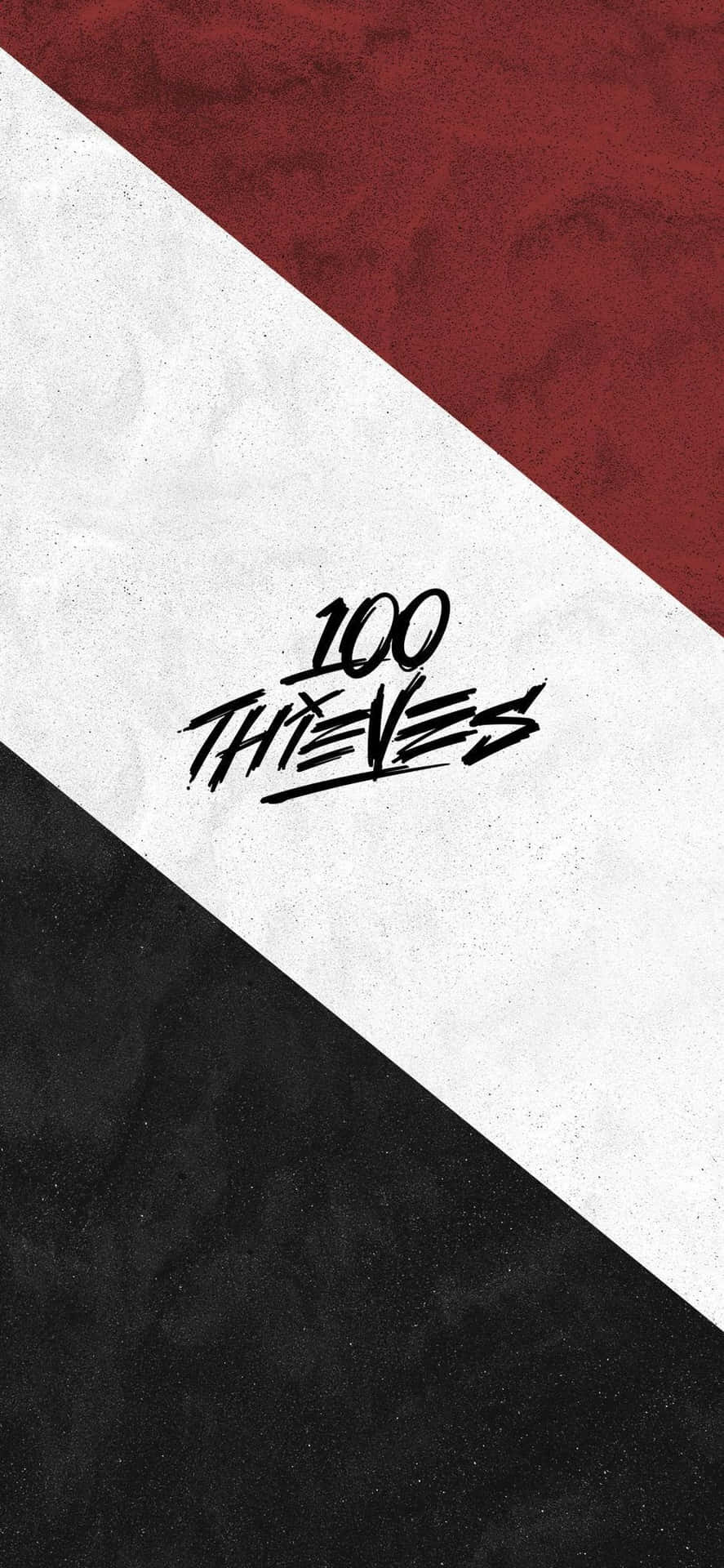 100 Thieves 標誌在紅、白、黑斜紋背景上。