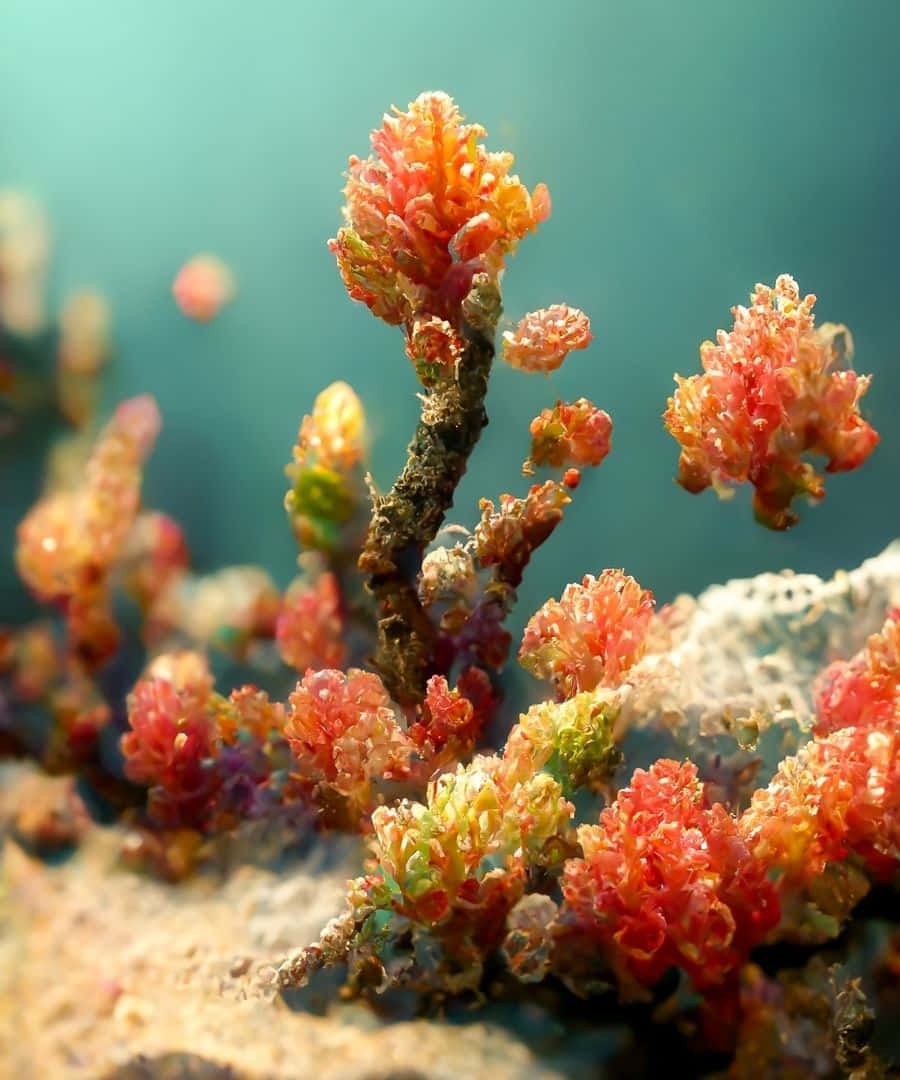 色彩繽紛的珊瑚狀植物在水下岩石上生長